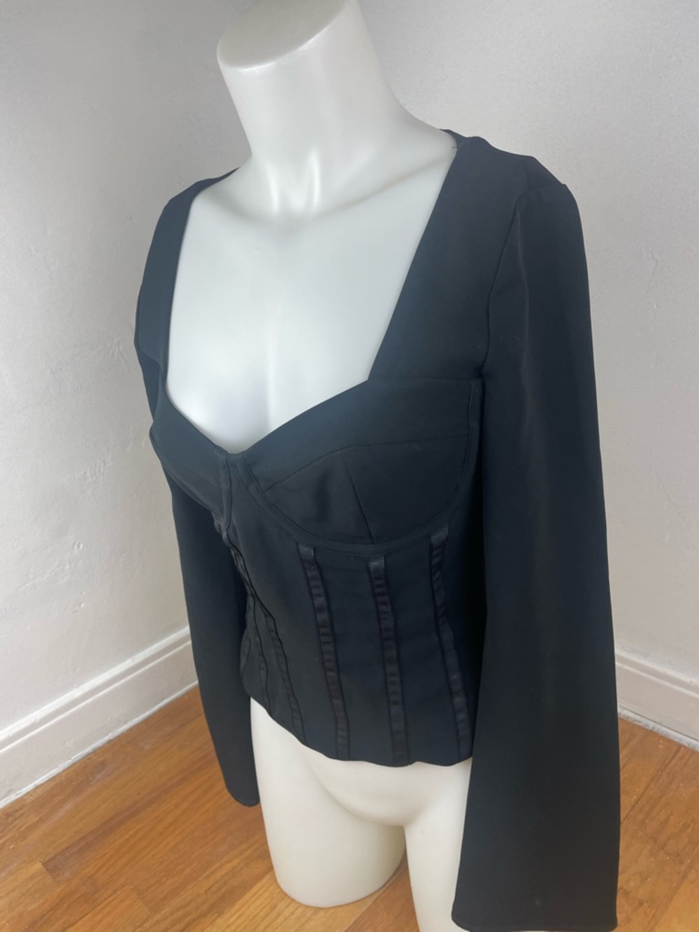 Reformation Black corset Long Sleeve Fitted Top